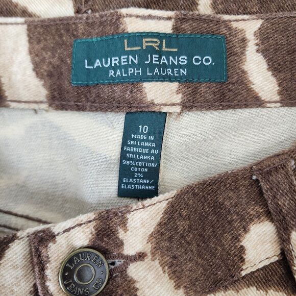 Ralph Lauren Jean Pencil Skirt Size 10 Animal Print Brown Cream Denim Pockets - Picture 6 of 8